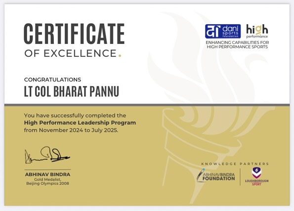 Certificate of Excellence — Abhinav Bindra Foundation