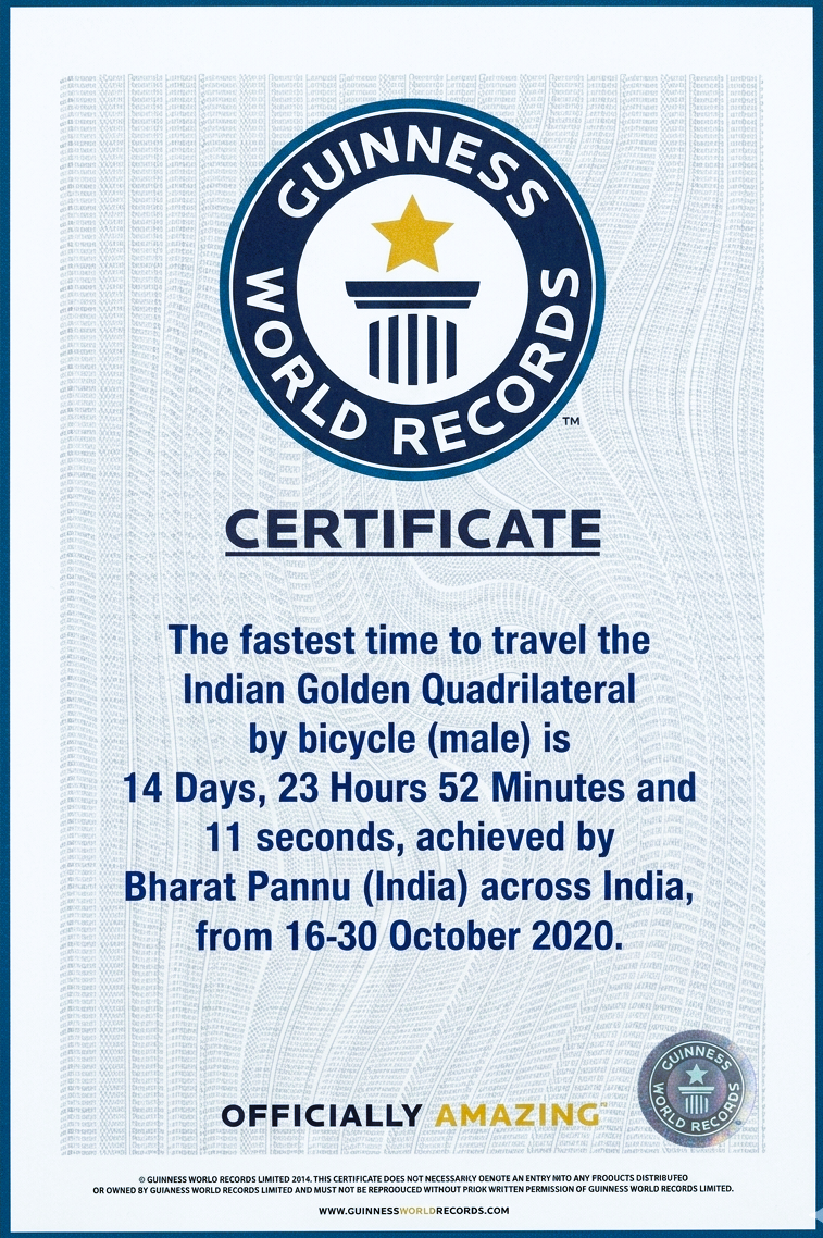 Guinness World Record certificate — Golden Quadrilateral