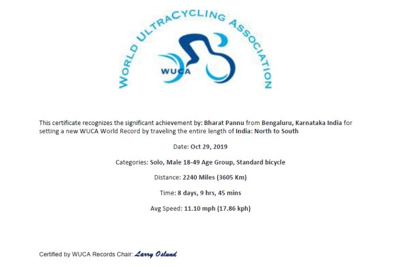 WUCA World Record — Kashmir to Kanyakumari