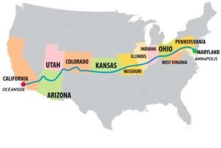 Race Across America route map — Oceanside, California to Annapolis, Maryland