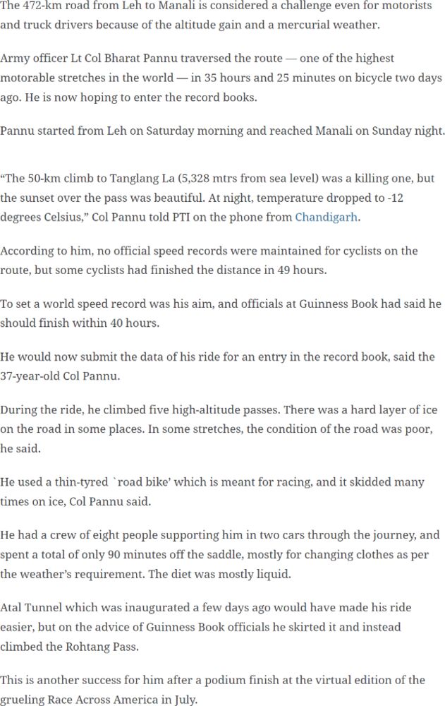 The Times of India — Leh–Manali record