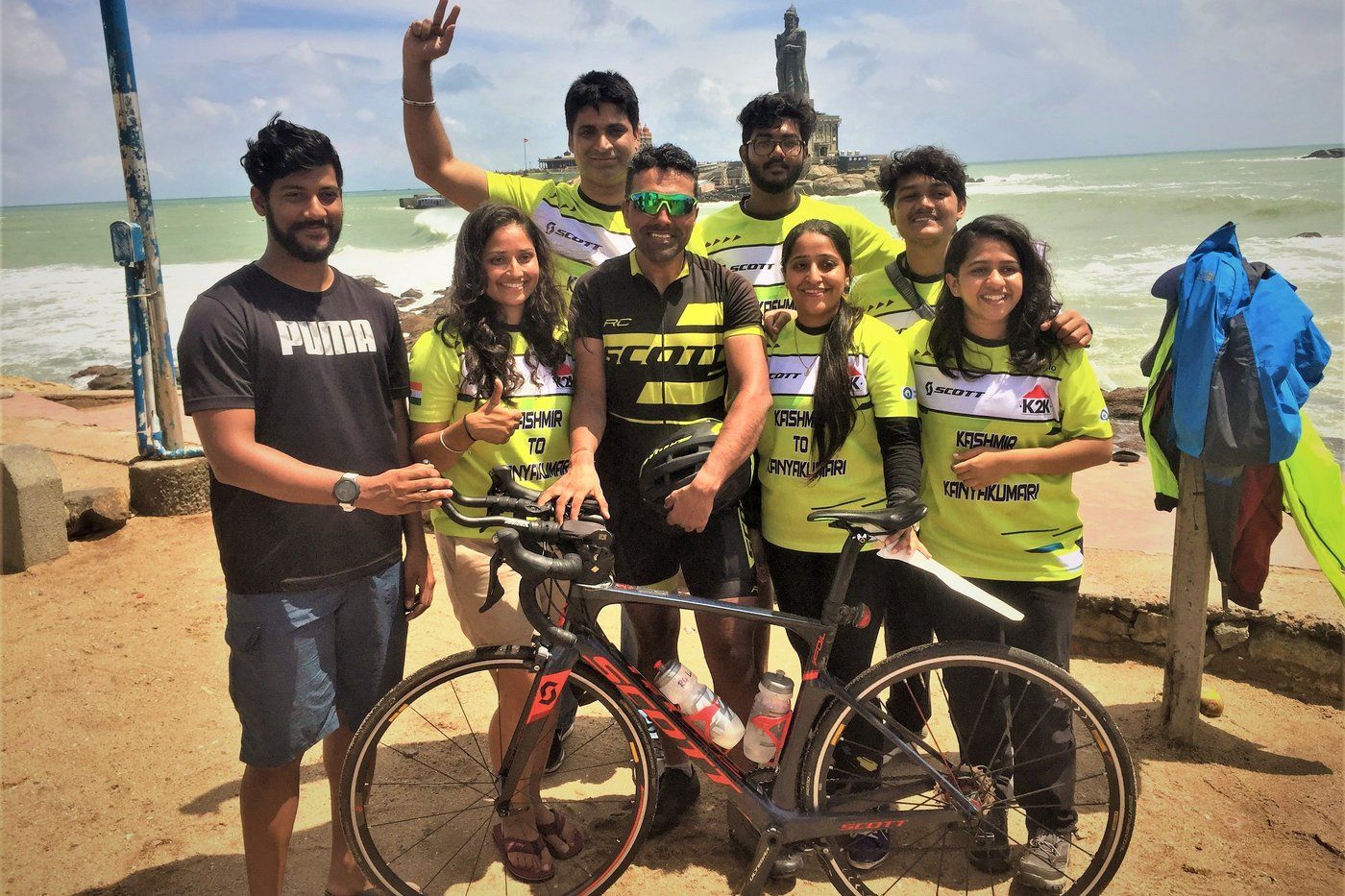 Bharat Pannu and Team Pannu at the finish of the Kashmir to Kanyakumari ride